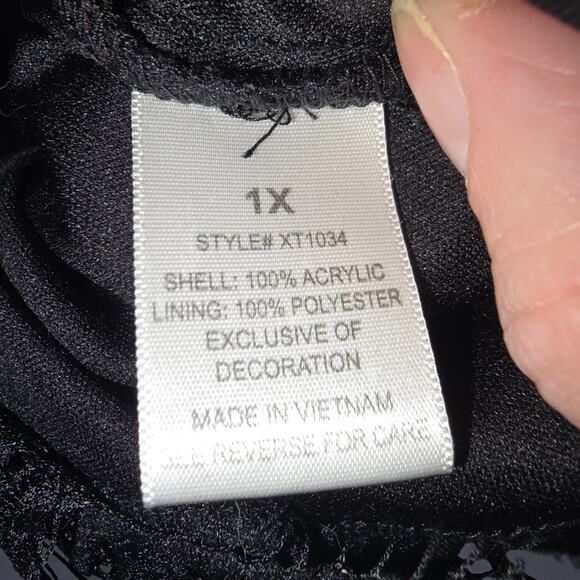 Black Lace Dress 1X Overlay Bell Sleeve V Neck Scallop Hem Boho Fairy Romantic - Picture 10 of 10